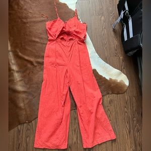 Orange front tie jumpsuit